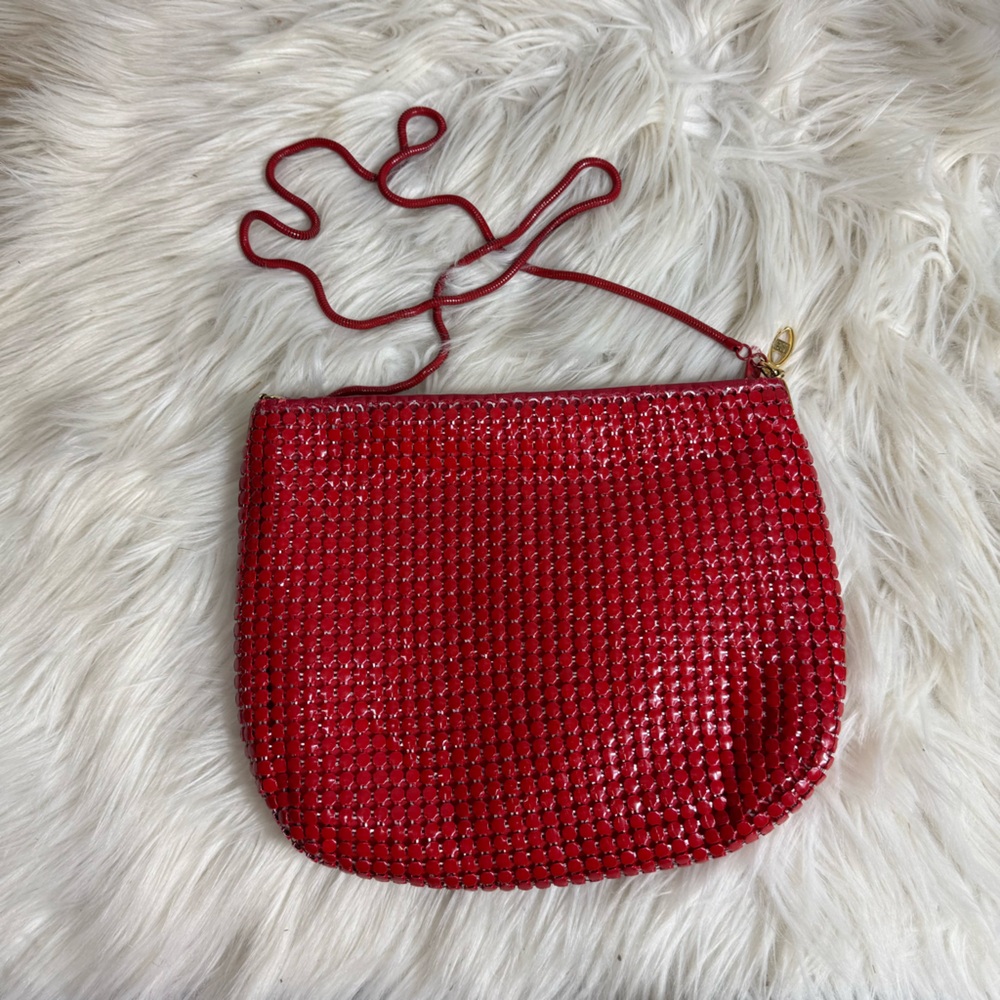 Vintage Red Mesh Evening Bag‎ Purse with Metal Chain Strap  Holiday Christmas